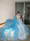 Classy Ball Gown Strapless Blue Layers Tulle Long Prom Dresses Party Dress Birthday Outfits Graduation Dresses HZ1121