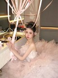 Classy Ball Gown Strapless Pink Layers Tulle Long Prom Dresses Party Dress Birthday Outfits Graduation Dresses HZ1121