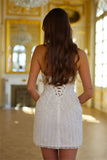 White Pearl Beaded Short Party Dresses Strapless Formal Party HZ0308