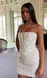 White Pearl Beaded Short Party Dresses Strapless Formal Party HZ0308