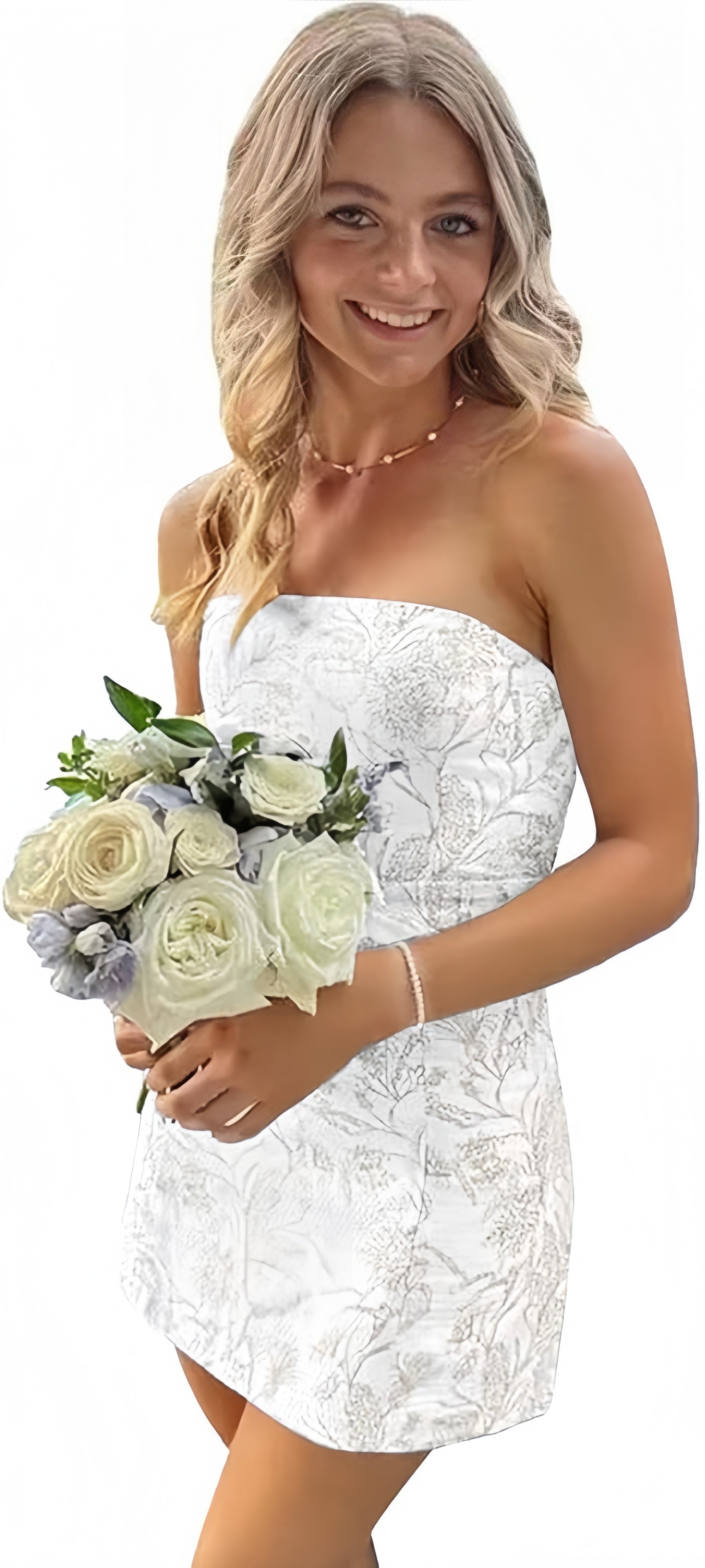 White Blue Floral Homecoming Dress - Strapless Short Bodycon Prom HZ0308