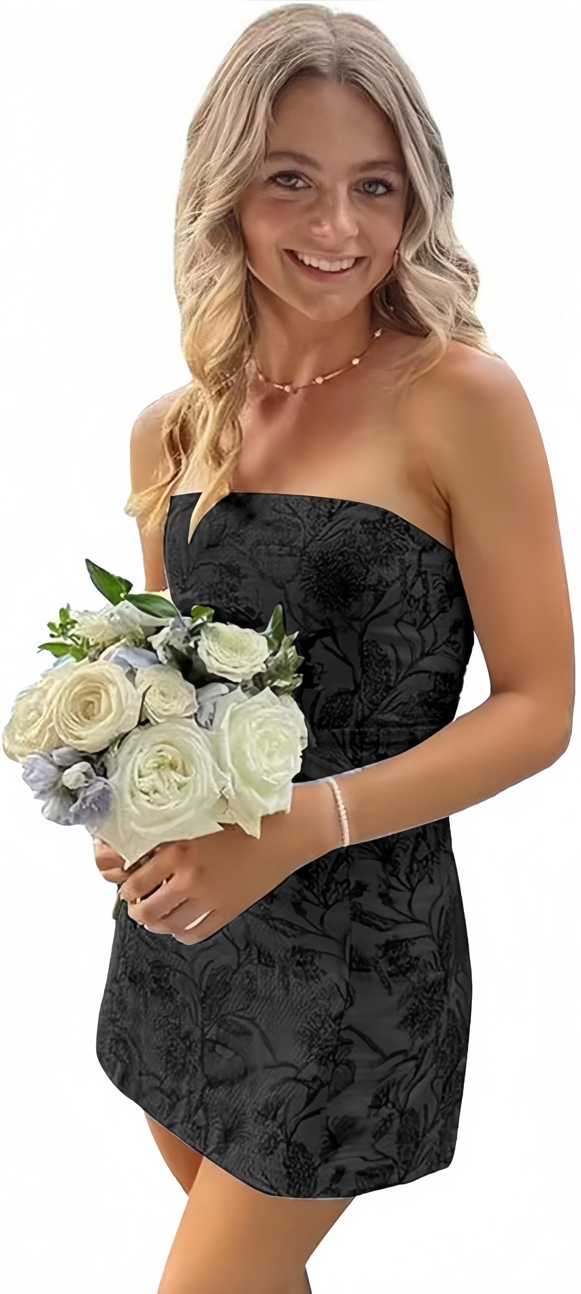 White Blue Floral Homecoming Dress - Strapless Short Bodycon Prom HZ0308