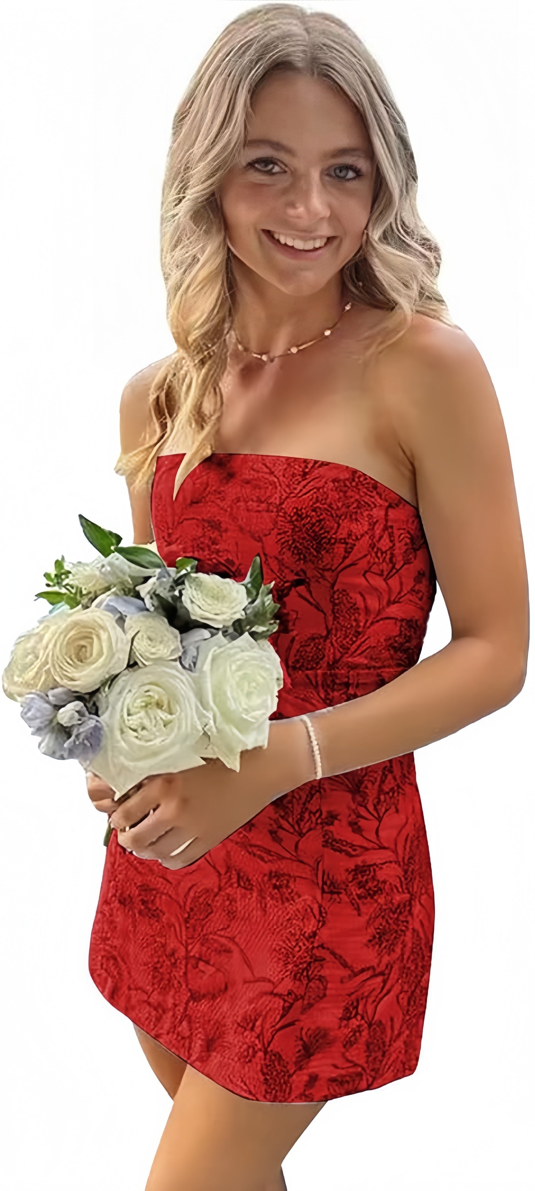 White Blue Floral Homecoming Dress - Strapless Short Bodycon Prom HZ0308