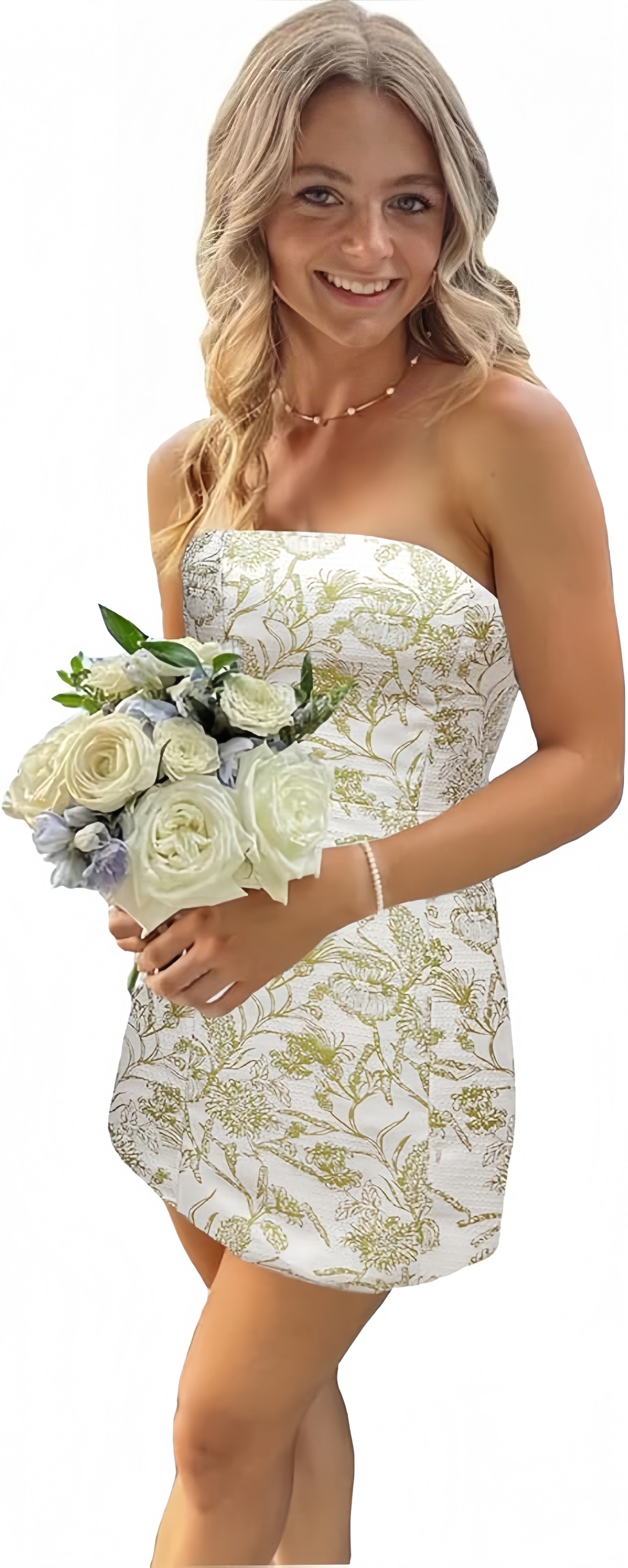 White Blue Floral Homecoming Dress - Strapless Short Bodycon Prom HZ0308