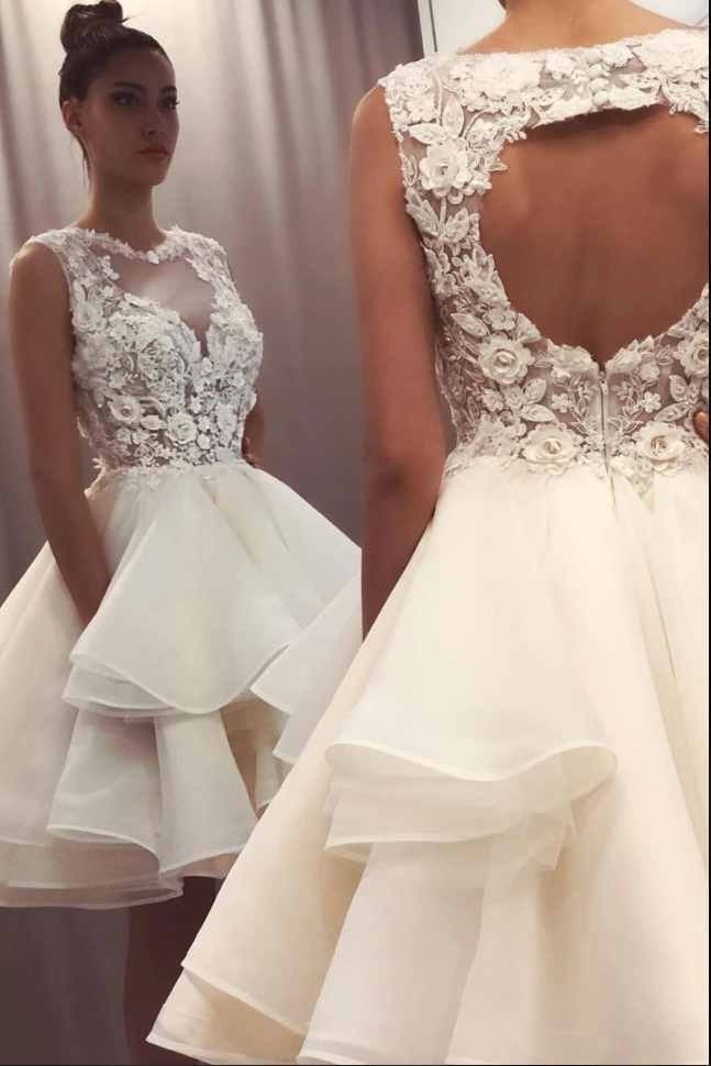 White Tulle Lace Short Homecoming Dress - Cocktail Party HZ0308