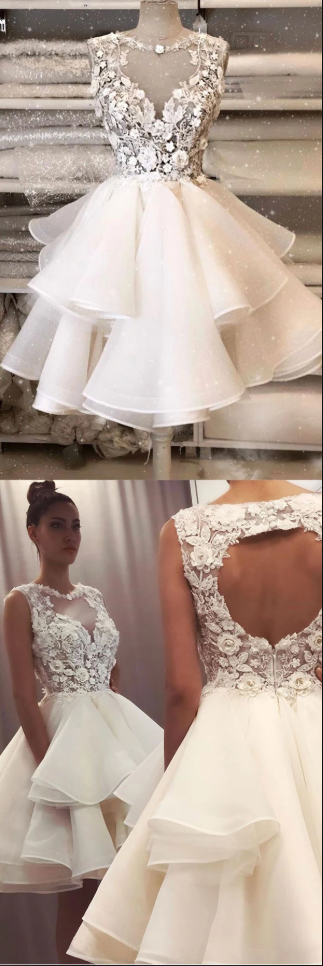 White Tulle Lace Short Homecoming Dress - Cocktail Party HZ0308