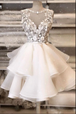 White Tulle Lace Short Homecoming Dress - Cocktail Party HZ0308