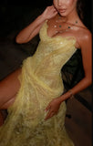 Yellow Lace Bodycon Party Dresses Sweetheart Slim Prom Evening HZ0308