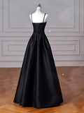Sexy Simple A-Line Dark Blue Satin Long Prom Dress, Dark Blue Long Formal Dress HZ1121