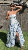Elegant Wedding Guest Outfit Ball Gown Blue Floral Formal Night Dresses Summer Wedding Guest Dresses Graduation Dresses HZ1121