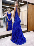 Classy Mermaid V Neckline Royal Blue Lace Prom Dresses Graduation Dresses HZ1121