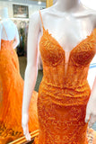 Straps Orange Lace Mermaid Long Formal HZ0308