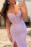 Pretty Mermaid Strapless Corset Lace Prom Dress with Slit HZ1121