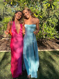 Elegant Blue Satin Mermaid Side Slit Long Evening Prom Dresses Sexy Prom Dress HZ1121