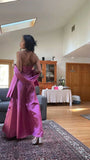 Classy Fuchsia Spaghetti Straps Satin A-Line Beaded Long Prom Dress Bridesmaid Dresses Long formal Dress HZ1121