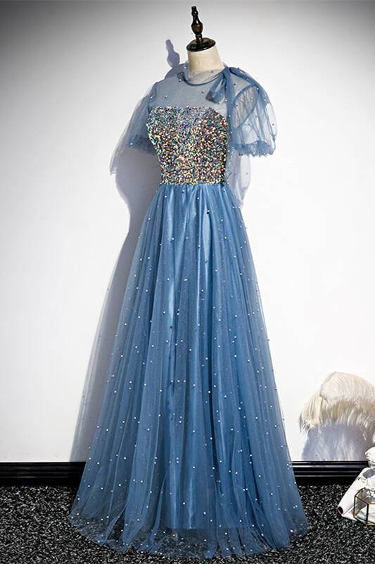 Princess Short Sleeves Blue A-line Party HZ0308