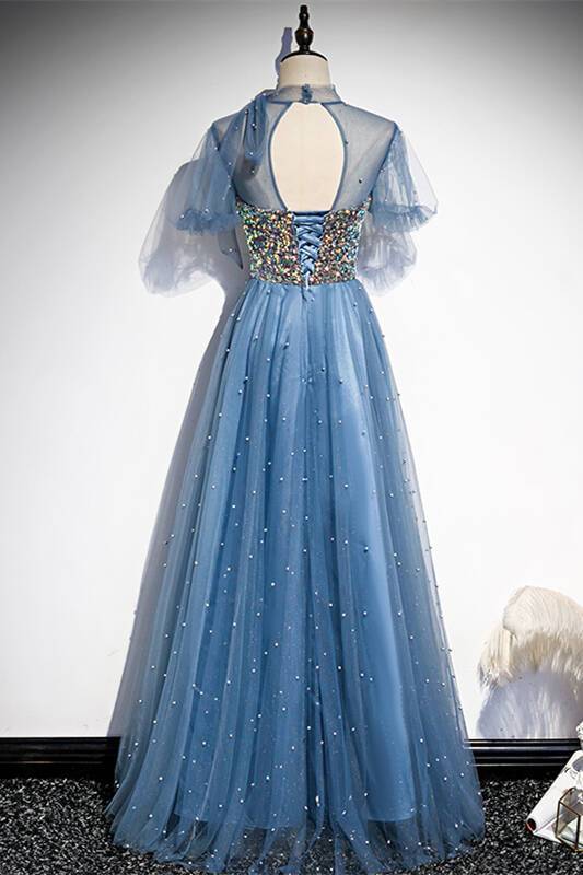 Princess Short Sleeves Blue A-line Party HZ0308