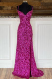 Fuchsia Sequins Mermaid Long Prom Dress with HZ0308