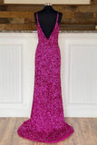 Fuchsia Sequins Mermaid Long Prom Dress with HZ0308