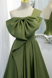 One Shoulder Green Bow Long Formal HZ0308