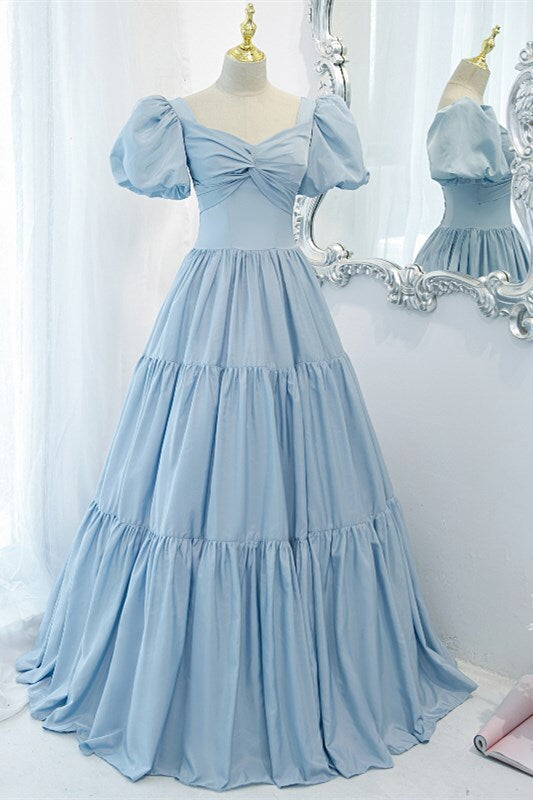 Light Blue A-line Long Formal Dress with Short HZ0308