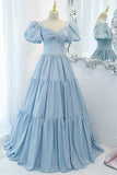 Light Blue A-line Long Formal Dress with Short HZ0308