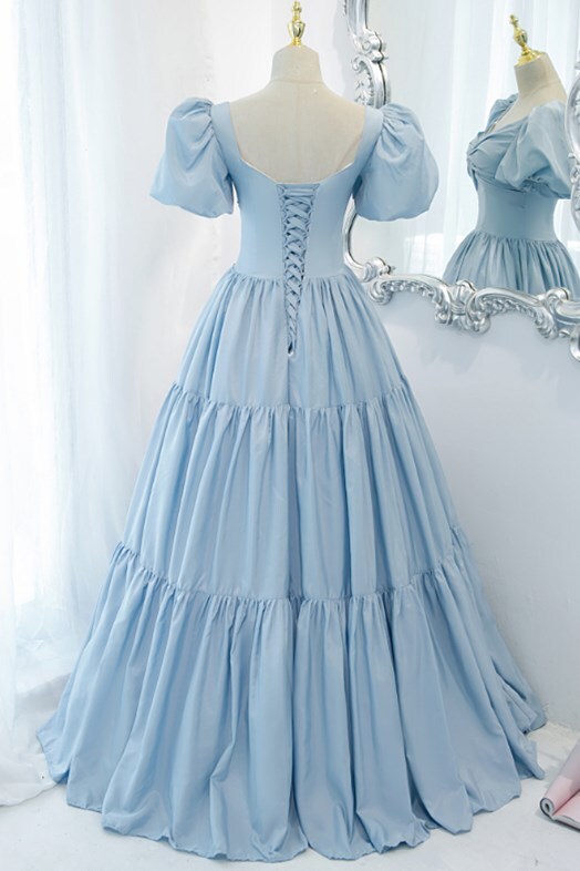 Light Blue A-line Long Formal Dress with Short HZ0308