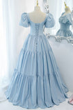 Light Blue A-line Long Formal Dress with Short HZ0308