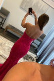 Elegant Fuchsia Sequin Strapless Mermaid Long Formal HZ0308