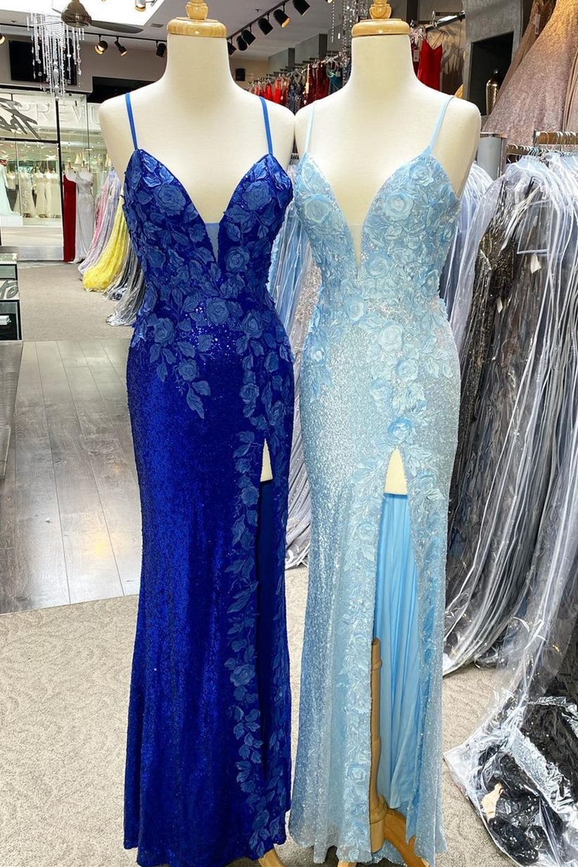 Gorgeous Royal Blue Sequins Mermaid Long Formal HZ0308