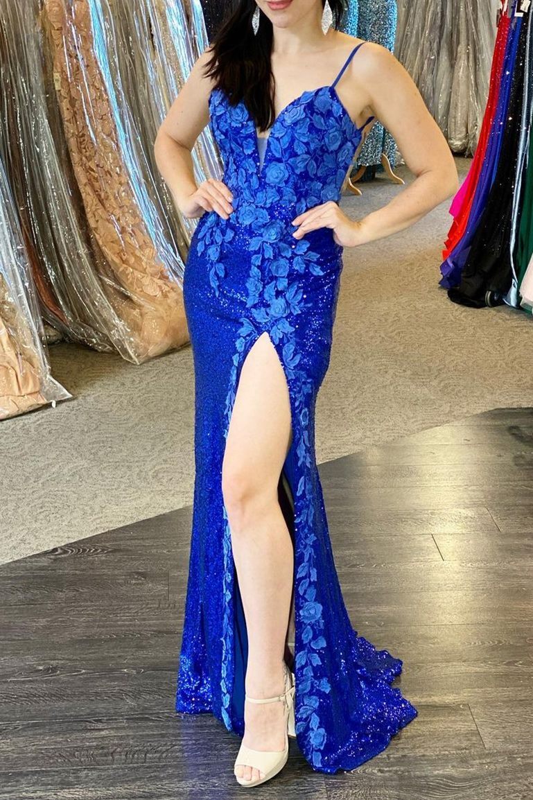 Gorgeous Royal Blue Sequins Mermaid Long Formal HZ0308
