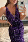 Purple Sequin Mermaid V Neck Long Formal HZ0308