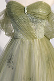 Off the Shoulder Green Tulle A-line Fairy Long Formal HZ0308