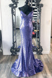 Stunning Purple Sequins Mermaid Backless Long Formal HZ0308