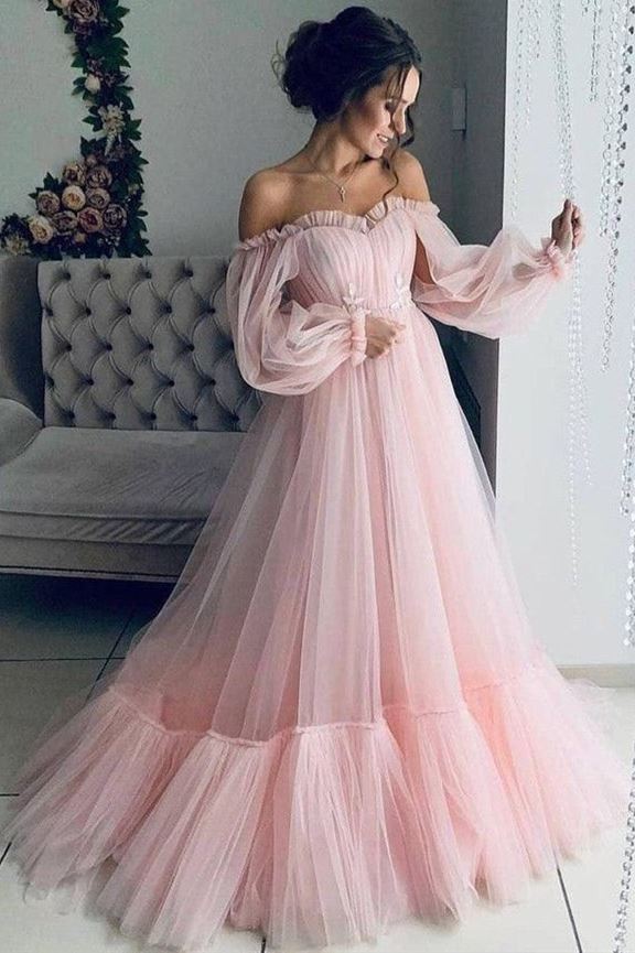 Puffy Sleeves Pink Tulle Formal HZ0308