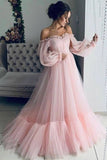 Puffy Sleeves Pink Tulle Formal HZ0308