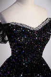 Black Sequin Off the Shoulder Long Formal HZ0308