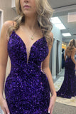 Purple Sequin Straps Mermaid Long Formal HZ0308