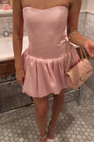 Simple A Line Sweetheart Pink Satin Mini Short Formal 8th Grade Homecoming Dresses Summer Middle School Hoco Dress 20th Birthday Outfits HZ1121