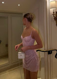 Sexy A line Spaghetti Straps Pink Sequin Mini Short Formal 8th Grade Homecoming Dresses Summer Middle School Hoco Dress 20th Birthday Outfits HZ1121