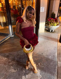 Sexy Sheath Strapless Burgundy Satin Mini Short Formal 8th Grade Homecoming Dresses Summer Middle School Hoco Dress 20th Birthday Outfits HZ1121