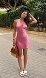 Modest A Line V Neck Pink Satin Mini Short Formal 8th Grade Homecoming Dresses Summer Middle School Hoco Dress 18th Birthday Outfits HZ1121