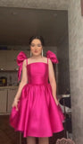 Sexy Ball Gown Spaghetti Straps Hot Pink Satin Mini Short Formal 8th Grade Homecoming Dresses Summer Middle School Hoco Dress 20th Birthday Outfits HZ1121