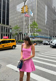 Unique A line Square Neck Pink Sleeveless Satin Mini Formal 7th Grade Homecoming Dresses Middle School Prom Dress Hoco Outfits HZ1121