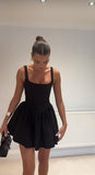 Cute A Line Square Neck Black Satin Short Mini Formal 8th Grade Homecoming Dresses Middle School Cocktail Dress Hoco Outfits HZ1121
