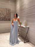Elegant A Line Spaghetti Straps Chiffon Dusty Blue Long Prom Dresses Party Dress Summer 22th Birthday Outfits 18th Birthday Dresses HZ1121