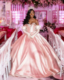 Pretty Ball Gown Sweetheart Pink Satin Long Quinceanera Dress Formal Gowns Vestido De 15 Anos Sweet 16 Dress HZ1121