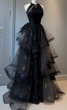 Modest Ball Gown Scoop Neck Black Tulle Long Quinceanera Dress Formal Gowns Vestido De 15 Anos Sweet 16 Dress HZ1121