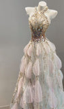 Sexy A Line Scoop Tulle Sequin Long Prom Dresses Party Dress 20th Birthday Outfits Graduation Dresses HZ1121