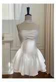 Pretty A Line Strapless Satin White Grad Dress Inspo Short Mini Formal 8th Grade Homecoming Dresses Middle School Hoco Court Dress Graduation Dress Cocktail Outfits HZ1121